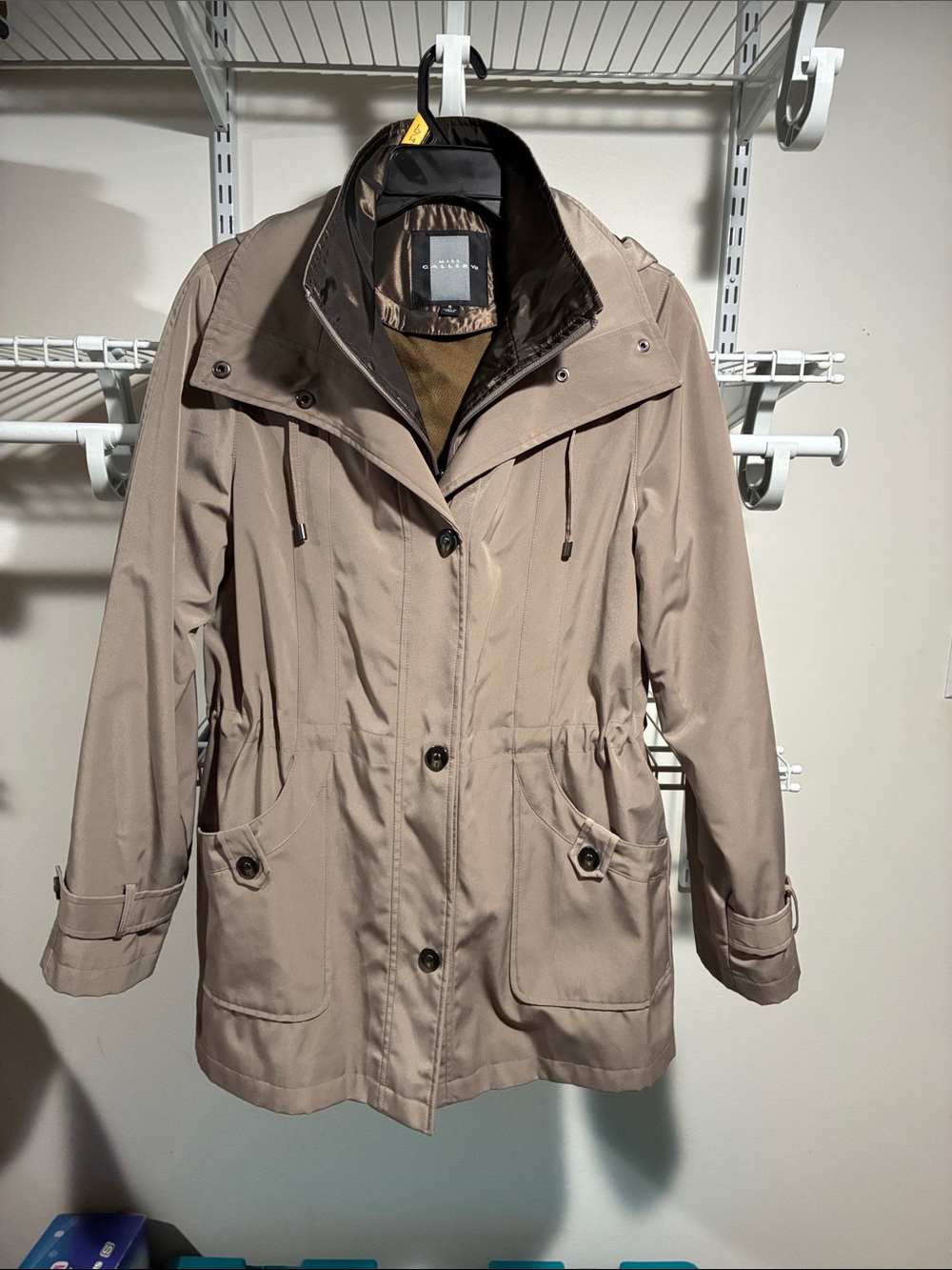 Women's Light Taupe Utility Trench Coat with Drawstring Waist
